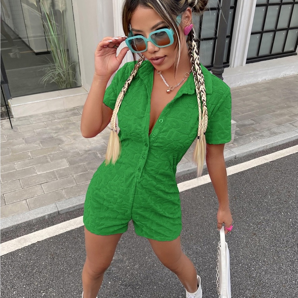Extra small allover print letter pattern button front romper